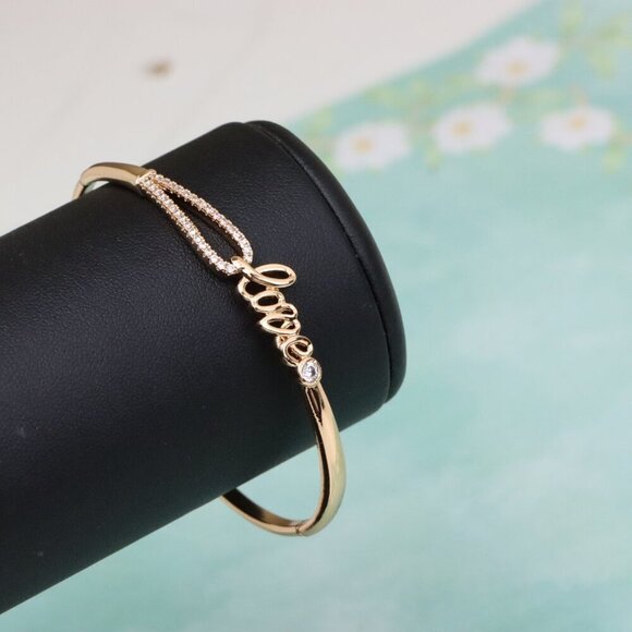 Elegant Rose Gold ""Love"" Bangle with Sparkling CZ Accents, XPBL0582 - Picture 9 of 12